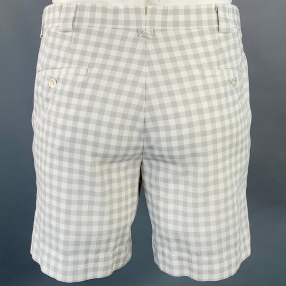 BLACK FLEECE Size M Grey White Checkered Cotton Button Fly Shorts - Picture 2 of 7